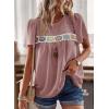 imageFalechay Womens Summer Tops Boho Crewneck Short Sleeve Shirts Floral Crochet Chiffon Blouses Flowy Casual Swiss Dot ClothingPink