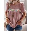 imageFalechay Womens Summer Tops Boho Crewneck Short Sleeve Shirts Floral Crochet Chiffon Blouses Flowy Casual Swiss Dot ClothingPink