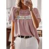 imageFalechay Womens Summer Tops Boho Crewneck Short Sleeve Shirts Floral Crochet Chiffon Blouses Flowy Casual Swiss Dot ClothingPink