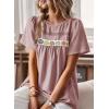 imageFalechay Womens Summer Tops Boho Crewneck Short Sleeve Shirts Floral Crochet Chiffon Blouses Flowy Casual Swiss Dot ClothingPink