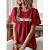 imageFalechay Womens Summer Tops Boho Crewneck Short Sleeve Shirts Floral Crochet Chiffon Blouses Flowy Casual Swiss Dot ClothingRed