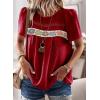 imageFalechay Womens Summer Tops Boho Crewneck Short Sleeve Shirts Floral Crochet Chiffon Blouses Flowy Casual Swiss Dot ClothingRed