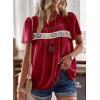 imageFalechay Womens Summer Tops Boho Crewneck Short Sleeve Shirts Floral Crochet Chiffon Blouses Flowy Casual Swiss Dot ClothingRed