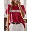 imageFalechay Womens Summer Tops Boho Crewneck Short Sleeve Shirts Floral Crochet Chiffon Blouses Flowy Casual Swiss Dot ClothingRed