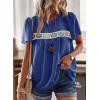 imageFalechay Womens Summer Tops Boho Crewneck Short Sleeve Shirts Floral Crochet Chiffon Blouses Flowy Casual Swiss Dot ClothingRoyal Blue