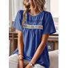 imageFalechay Womens Summer Tops Boho Crewneck Short Sleeve Shirts Floral Crochet Chiffon Blouses Flowy Casual Swiss Dot ClothingRoyal Blue