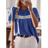 imageFalechay Womens Summer Tops Boho Crewneck Short Sleeve Shirts Floral Crochet Chiffon Blouses Flowy Casual Swiss Dot ClothingRoyal Blue