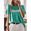 imageFalechay Womens Summer Tops Boho Crewneck Short Sleeve Shirts Floral Crochet Chiffon Blouses Flowy Casual Swiss Dot ClothingTurquoise