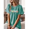 imageFalechay Womens Summer Tops Boho Crewneck Short Sleeve Shirts Floral Crochet Chiffon Blouses Flowy Casual Swiss Dot ClothingTurquoise