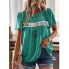 imageFalechay Womens Summer Tops Boho Crewneck Short Sleeve Shirts Floral Crochet Chiffon Blouses Flowy Casual Swiss Dot ClothingTurquoise