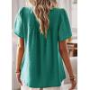 imageFalechay Womens Summer Tops Boho Crewneck Short Sleeve Shirts Floral Crochet Chiffon Blouses Flowy Casual Swiss Dot ClothingTurquoise