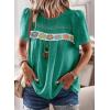 imageFalechay Womens Summer Tops Boho Crewneck Short Sleeve Shirts Floral Crochet Chiffon Blouses Flowy Casual Swiss Dot ClothingTurquoise