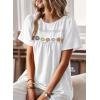 imageFalechay Womens Summer Tops Boho Crewneck Short Sleeve Shirts Floral Crochet Chiffon Blouses Flowy Casual Swiss Dot ClothingWhite