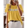 imageFalechay Womens Summer Tops Boho Crewneck Short Sleeve Shirts Floral Crochet Chiffon Blouses Flowy Casual Swiss Dot ClothingYellow