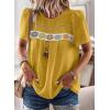 imageFalechay Womens Summer Tops Boho Crewneck Short Sleeve Shirts Floral Crochet Chiffon Blouses Flowy Casual Swiss Dot ClothingYellow