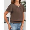 imageFalechay Womens Summer Tops Scoop Neck Ruffle Sleeve Shirts Cute Pleated Front Blouses Dressy Casual 2026Dark Coffee