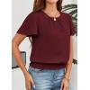 imageFalechay Womens Summer Tops Scoop Neck Ruffle Sleeve Shirts Cute Pleated Front Blouses Dressy Casual 2026Red