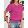 imageFalechay Womens Summer Tops Scoop Neck Ruffle Sleeve Shirts Cute Pleated Front Blouses Dressy Casual 2026Rose Red