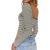 imageFalechay Long Sleeve Shirts for Women Sexy Backless Striped Tops Going Out TShirt Y2K Crop Womens Blouse Boat Neck OutfitArmy Green and White