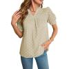 imageFalechay Tops For Women 2025 Boho Floral Short Puff Sleeve Shirts Summer Flowy V Neck Casual Lace BlousesApricot