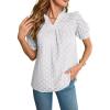 imageFalechay Tops For Women 2025 Boho Floral Short Puff Sleeve Shirts Summer Flowy V Neck Casual Lace BlousesWhite