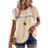 imageFalechay Womens Summer Tops Boho Crewneck Short Sleeve Shirts Floral Crochet Chiffon Blouses Flowy Casual Swiss Dot ClothingApricot