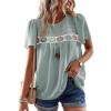 imageFalechay Womens Summer Tops Boho Crewneck Short Sleeve Shirts Floral Crochet Chiffon Blouses Flowy Casual Swiss Dot ClothingGraygreen