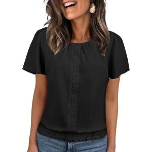 imageFalechay Womens Summer Tops Scoop Neck Ruffle Sleeve Shirts Cute Pleated Front Blouses Dressy Casual 2026Black