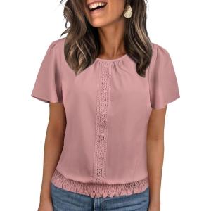 imageFalechay Womens Summer Tops Scoop Neck Ruffle Sleeve Shirts Cute Pleated Front Blouses Dressy Casual 2026Pink