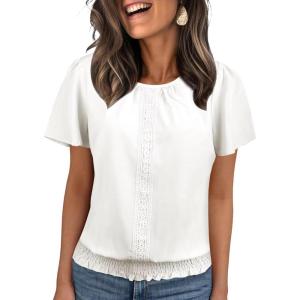 imageFalechay Womens Summer Tops Scoop Neck Ruffle Sleeve Shirts Cute Pleated Front Blouses Dressy Casual 2026White