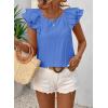 imageFalechay Womens Bow Tie Back Tops Round Neck Ruffle Short Sleeve Shirts Cute Babydoll Chiffon Tee Women Summer Trendy TunicBlue
