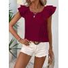 imageFalechay Womens Bow Tie Back Tops Round Neck Ruffle Short Sleeve Shirts Cute Babydoll Chiffon Tee Women Summer Trendy TunicBurgundy