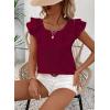 imageFalechay Womens Bow Tie Back Tops Round Neck Ruffle Short Sleeve Shirts Cute Babydoll Chiffon Tee Women Summer Trendy TunicBurgundy