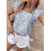 imageFalechay Womens Bow Tie Back Tops Round Neck Ruffle Short Sleeve Shirts Cute Babydoll Chiffon Tee Women Summer Trendy TunicFloral Blue