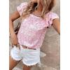 imageFalechay Womens Bow Tie Back Tops Round Neck Ruffle Short Sleeve Shirts Cute Babydoll Chiffon Tee Women Summer Trendy TunicFloral Pink