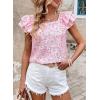 imageFalechay Womens Bow Tie Back Tops Round Neck Ruffle Short Sleeve Shirts Cute Babydoll Chiffon Tee Women Summer Trendy TunicFloral Pink
