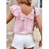 imageFalechay Womens Bow Tie Back Tops Round Neck Ruffle Short Sleeve Shirts Cute Babydoll Chiffon Tee Women Summer Trendy TunicFloral Pink