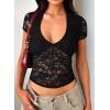 imageFalechay Womens Lace Long Sleeve Shirt Low Cut Y2K Slim Fit Top Bow Sexy Going Out Club Concert ClothesAblack
