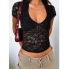 imageFalechay Womens Lace Long Sleeve Shirt Low Cut Y2K Slim Fit Top Bow Sexy Going Out Club Concert ClothesAblack