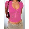 imageFalechay Womens Lace Long Sleeve Shirt Low Cut Y2K Slim Fit Top Bow Sexy Going Out Club Concert ClothesAhot Pink