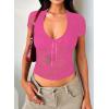 imageFalechay Womens Lace Long Sleeve Shirt Low Cut Y2K Slim Fit Top Bow Sexy Going Out Club Concert ClothesAhot Pink