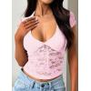 imageFalechay Womens Lace Long Sleeve Shirt Low Cut Y2K Slim Fit Top Bow Sexy Going Out Club Concert ClothesApink