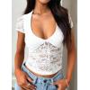 imageFalechay Womens Lace Long Sleeve Shirt Low Cut Y2K Slim Fit Top Bow Sexy Going Out Club Concert ClothesAwhite