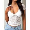 imageFalechay Womens Lace Long Sleeve Shirt Low Cut Y2K Slim Fit Top Bow Sexy Going Out Club Concert ClothesAwhite