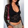 imageFalechay Womens Lace Long Sleeve Shirt Low Cut Y2K Slim Fit Top Bow Sexy Going Out Club Concert ClothesBlack