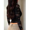 imageFalechay Womens Lace Long Sleeve Shirt Low Cut Y2K Slim Fit Top Bow Sexy Going Out Club Concert ClothesBlack