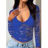 imageFalechay Womens Lace Long Sleeve Shirt Low Cut Y2K Slim Fit Top Bow Sexy Going Out Club Concert ClothesBlue