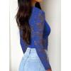 imageFalechay Womens Lace Long Sleeve Shirt Low Cut Y2K Slim Fit Top Bow Sexy Going Out Club Concert ClothesBlue