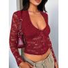 imageFalechay Womens Lace Long Sleeve Shirt Low Cut Y2K Slim Fit Top Bow Sexy Going Out Club Concert ClothesBurgundy