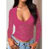 imageFalechay Womens Lace Long Sleeve Shirt Low Cut Y2K Slim Fit Top Bow Sexy Going Out Club Concert ClothesHot Pink